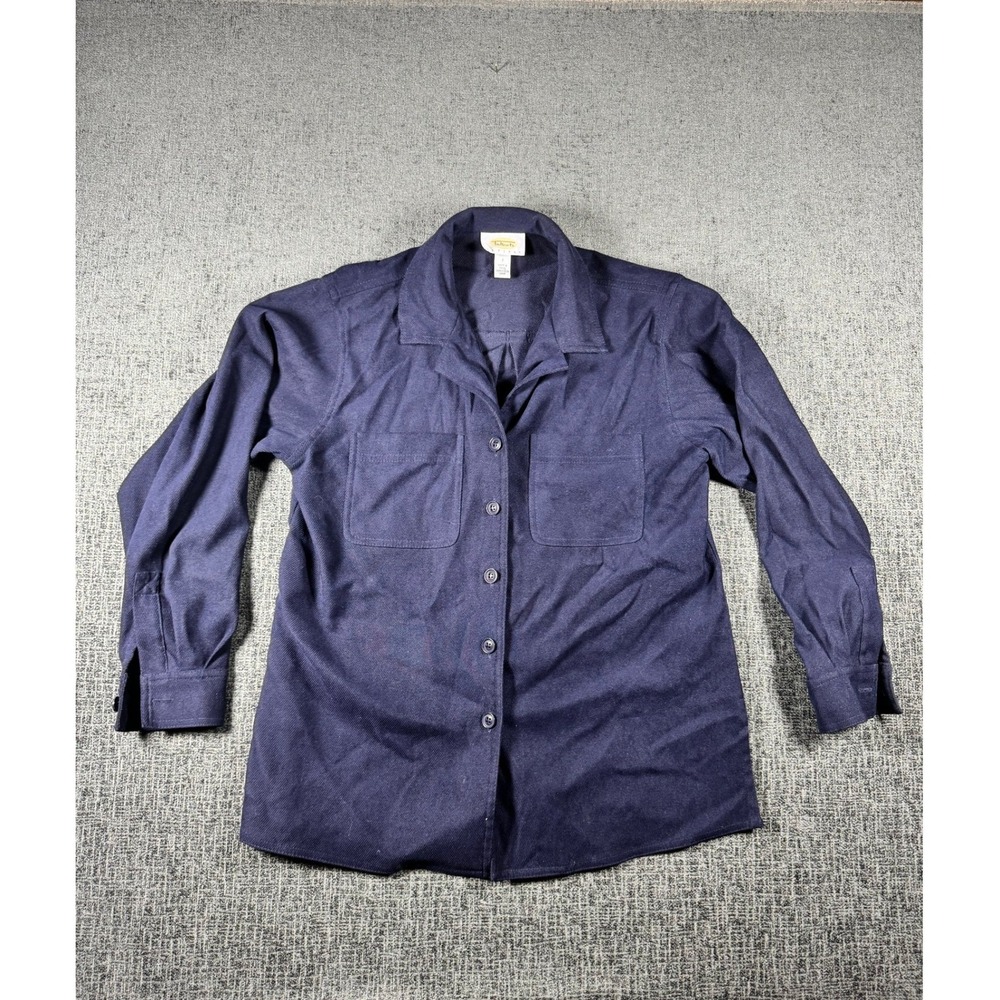 Talbots Petites Navy Blue Button Down Twill Shirt Long Sleeve Pockets Size P
